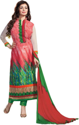 

Sanchey Georgette Embroidered, Graphic Print Semi-stitched Salwar Suit Dupatta Material, Red