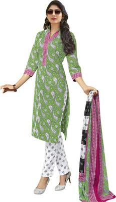 

Indian Wear Online Cotton Printed Salwar Suit Dupatta Material(Un-stitched), Green