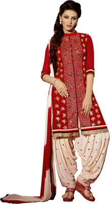 

Khushali Georgette Self Design, Embroidered, Embellished Salwar Suit Dupatta Material(Un-stitched), Beige;red