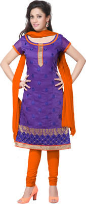 

Khushali Chanderi Self Design, Embroidered Salwar Suit Dupatta Material(Un-stitched), Orange;purple