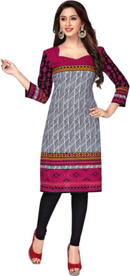 

Party Wear Dresses Cotton Printed Kurti Fabric(Un-stitched), Grey;pink