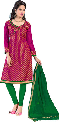 

Jiya Silk Self Design Salwar Suit Dupatta Material(Un-stitched), Gold;green;pink