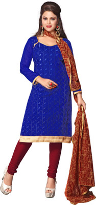 

Khushali Chanderi Embroidered Dress/Top Material(Un-stitched), Dark blue;maroon