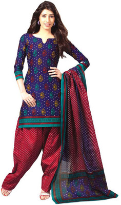 Javuli Cotton Printed Dress/Top Material(Un-stitched), Dark blue