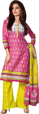 

Party Wear Dresses Cotton Printed Salwar Suit Dupatta Material(Un-stitched), Pink