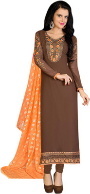 

V And V Shop Georgette Embroidered Semi-stitched Salwar Suit Dupatta Material, Brown