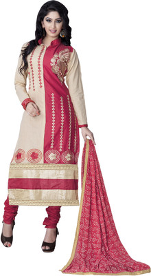 

Jiya Cotton Self Design, Embroidered Salwar Suit Dupatta Material(Un-stitched), Beige;pink
