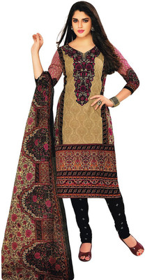 

Javuli Cotton Printed Semi-stitched Salwar Suit Dupatta Material, Black