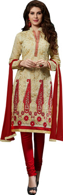 

Jiya Chanderi Self Design, Embroidered Salwar Suit Dupatta Material(Un-stitched), Beige;red