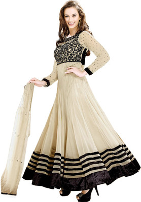 

Parishi Fashion Georgette Embroidered Dress/Top Material(Un-stitched), Beige