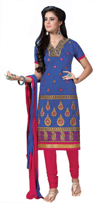 

Khushali Chanderi Self Design, Embroidered, Embellished Salwar Suit Dupatta Material(Un-stitched), Blue