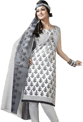 

Party Wear Dresses Cotton Printed Salwar Suit Dupatta Material(Un-stitched), White