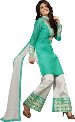 

Jiya Chanderi Self Design, Embroidered Salwar Suit Dupatta Material(Un-stitched), Green;white