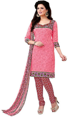 

Javuli Synthetic Geometric Print Salwar Suit Material(Un-stitched), Pink