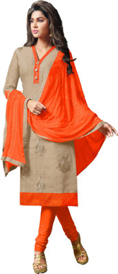 

Khushali Cotton Self Design, Embroidered Salwar Suit Dupatta Material(Un-stitched), Beige;orange
