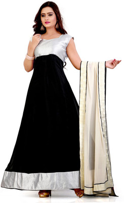 

Party Wear Dresses Georgette Embroidered Semi-stitched Salwar Suit Dupatta Material, Black