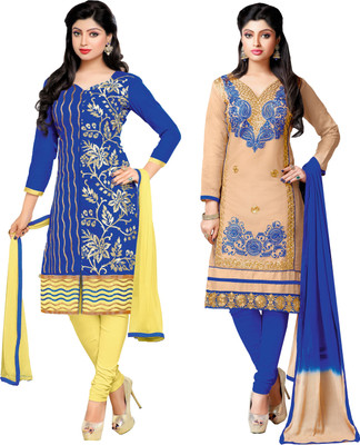 

Khushali Chanderi Self Design, Embroidered Salwar Suit Dupatta Material(Un-stitched), Beige;blue;yellow