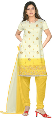 

Indian Wear Online Cotton Embroidered Salwar Suit Dupatta Material(Un-stitched), Beige