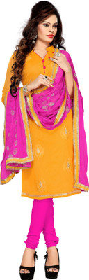 

Khushali Chanderi Self Design, Embroidered Dress/Top Material(Un-stitched), Orange;pink