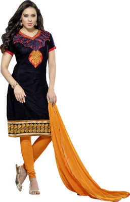 

Khushali Chanderi Self Design, Embroidered Salwar Suit Dupatta Material(Un-stitched), Dark blue;yellow