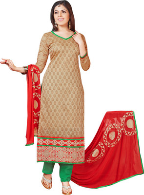 

Parishi Fashion Cotton Embroidered Semi-stitched Salwar Suit Dupatta Material, Beige