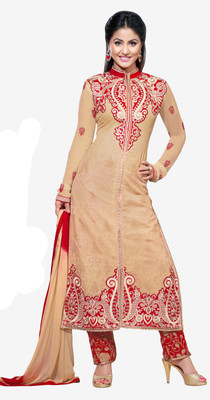 

Khushali Georgette Self Design, Embroidered Salwar Suit Dupatta Material(Un-stitched), Beige;red