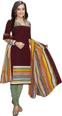 

Indian Wear Online Cotton Printed Semi-stitched Salwar Suit Dupatta Material, Brown
