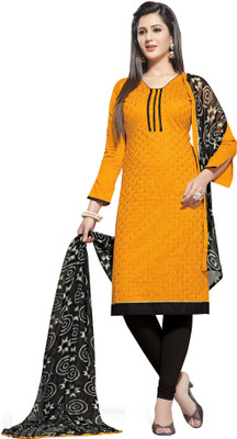 

Khushali Cotton Embroidered Salwar Suit Dupatta Material(Un-stitched), Black;yellow