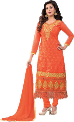 

Indian Wear Online Georgette Embroidered Semi-stitched Salwar Suit Dupatta Material, Orange