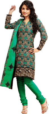 Jiya Crepe Self Design, Printed Salwar Suit Dupatta Material(Un-stitched), Dark green;multicolor