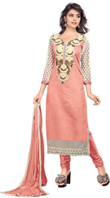

Khushali Chanderi Self Design, Embellished, Embroidered Dress/Top Material(Un-stitched), Peach
