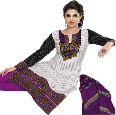 

Party Wear Dresses Cotton Printed Salwar Suit Dupatta Material(Un-stitched), White