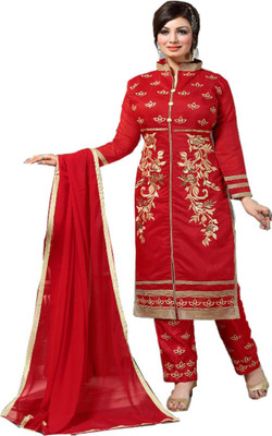 

Shree Vardhman Chanderi Embroidered Salwar Suit Dupatta Material(Un-stitched), Red
