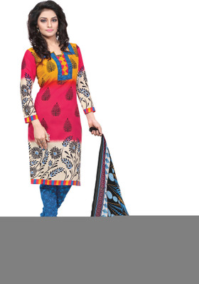

BanoRani Cotton Polyester Blend Printed Dress/Top Material(Un-stitched), Red