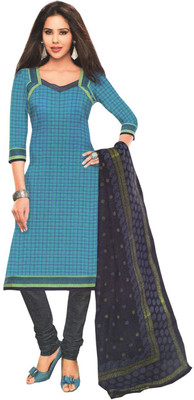 

Javuli Cotton Checkered Dress/Top Material(Un-stitched), Blue