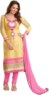 

Khushali Georgette Embroidered Salwar Suit Dupatta Material(Un-stitched), Pink;yellow