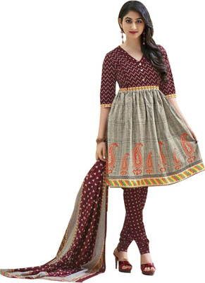 

Indian Wear Online Cotton Printed Salwar Suit Dupatta Material(Un-stitched), Brown