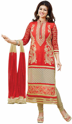 

V And V Shop Cotton Embroidered Semi-stitched Salwar Suit Dupatta Material, Pink-cream