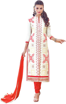

Jiya Silk Self Design, Embroidered Salwar Suit Dupatta Material(Un-stitched), Multicolor;orange;white