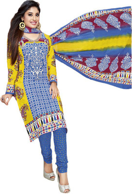 

Indian Wear Online Cotton Printed Semi-stitched Salwar Suit Dupatta Material, Blue