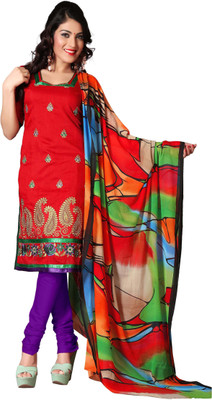 

Jiya Chanderi Self Design, Embroidered Salwar Suit Dupatta Material(Un-stitched), Multicolor;purple;red