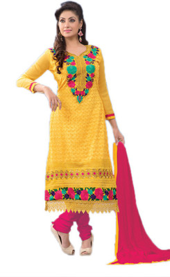 

Party Wear Dresses Georgette Embroidered Semi-stitched Salwar Suit Dupatta Material, Yellow