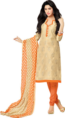 

Khushali Chanderi Self Design, Embroidered Salwar Suit Dupatta Material(Un-stitched), Beige;orange