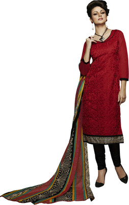 

Jiya Chanderi Self Design, Embroidered Salwar Suit Dupatta Material(Un-stitched), Black;multicolor;red