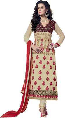 

Khushali Georgette Self Design, Embroidered Salwar Suit Dupatta Material(Un-stitched), Beige;red