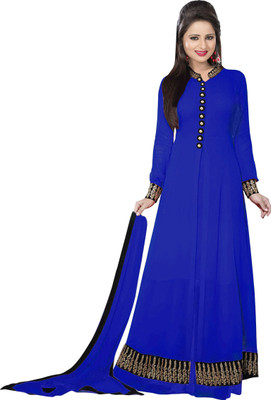 Khushali Georgette Solid Salwar Suit Dupatta Material(Un-stitched), Blue
