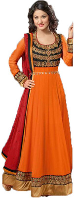 

Shivdressmaterials Georgette Embroidered Salwar Suit Dupatta Material(Un-stitched), Orange