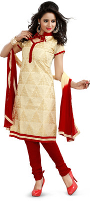 

Khushali Chanderi Embroidered Salwar Suit Dupatta Material(Un-stitched), Beige