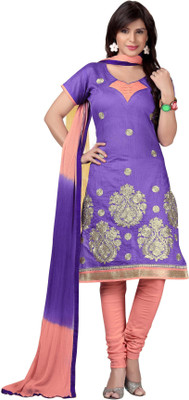 

Jiya Chanderi Self Design, Embroidered Salwar Suit Dupatta Material(Un-stitched), Pink;purple