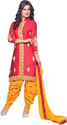 

Party Wear Dresses Georgette Embroidered Semi-stitched Salwar Suit Dupatta Material, Red